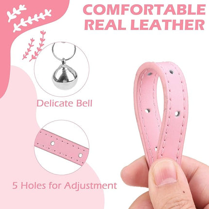 EXPAWLORER Cat Collar Leather with Bell and Safety Elastic Belt,Personalized Rhinestones Bling Adjustable Collars for Cats Kitty and Small Dogs,Pearl cat Collar Pink (Pearl)