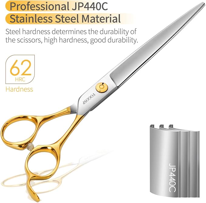 Professional Dog Grooming Scissors Straight 7.5" Pet Grooming Shears for Cutting Small Dogs Cat Thick Hair Japan 440C Stainless Steel Right Handed(7.5in Straight, Gold)
