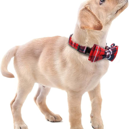 Faleela Soft &Comfy Christmas Bowtie Dog Collar,Detachable and Adjustable Bow Tie Collar,for Small Medium Large Pet (S, Red)