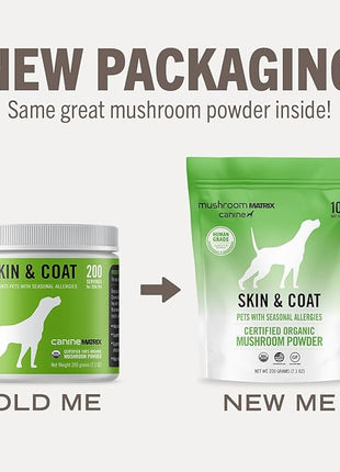Om Mushroom Matrix Skin & Coat Mushroom Pet Supplement, Provides Seasonal Allergy Skin & Coat Support for Dogs & Cats, 200 Grams, 7.1 oz