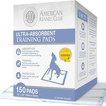 AMERICAN KENNEL CLUB AKC 63865 22 x 22 Yellow Disposable Dog Training Pads - Lemon Scented - Pack of 150