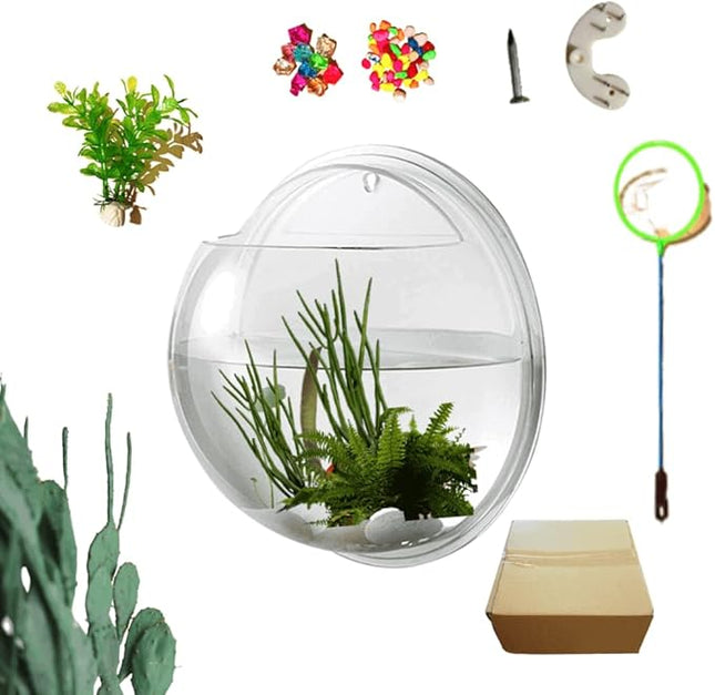 Creative Acrylic Hanging Wall Mounted Fish Tank, Hanging Bowl for Water Plants, Wall Fish Bubble Tank, Hydroponic Air Plant Flower Pot, Mini Aquarium Planter, Home Decor, Fake Plants Nail Stone Etc