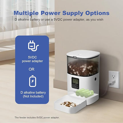 Automatic Cat Feeder, 4L Cat Food Dispenser with 10s Voice Recorder, Pet Feeder up to 8 Meals per Day, Timed Dog Feeder with Dry Food Sealed Ring (White, 4L-Basic)