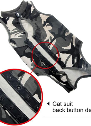 Cat Recovery Suit for Male and Female Surgical Post Surgery Soft Cone Onesie Shirt Clothes Neuter Licking Protective Diapers Outfit Cover Kitten Spay Collar(L, Camouflage)