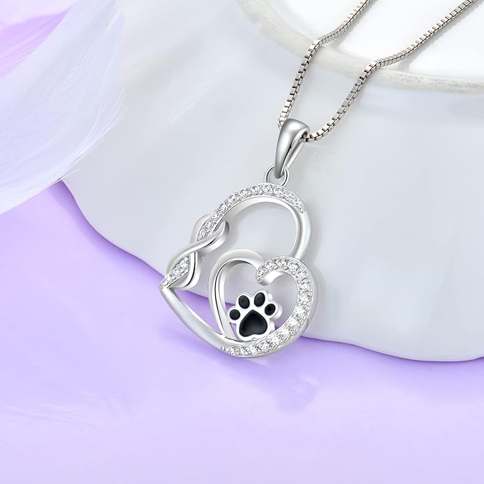 STARCHENIE Puppy Dog Necklace 925 Sterling Silver Love Heart Pendant Cat Pet Paw Print Jewelry for Women