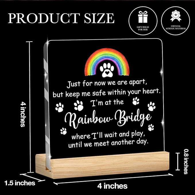 Pet Memorial Gifts,Rainbow Bridge Dog Memorial Gifts， Sympathy Gift for Loss of Dog Cat, Pet Memorial Acrylic Rainbow Bridge Decorations Condolences Gifts for Pet Loss Remembrance Keepsake A03