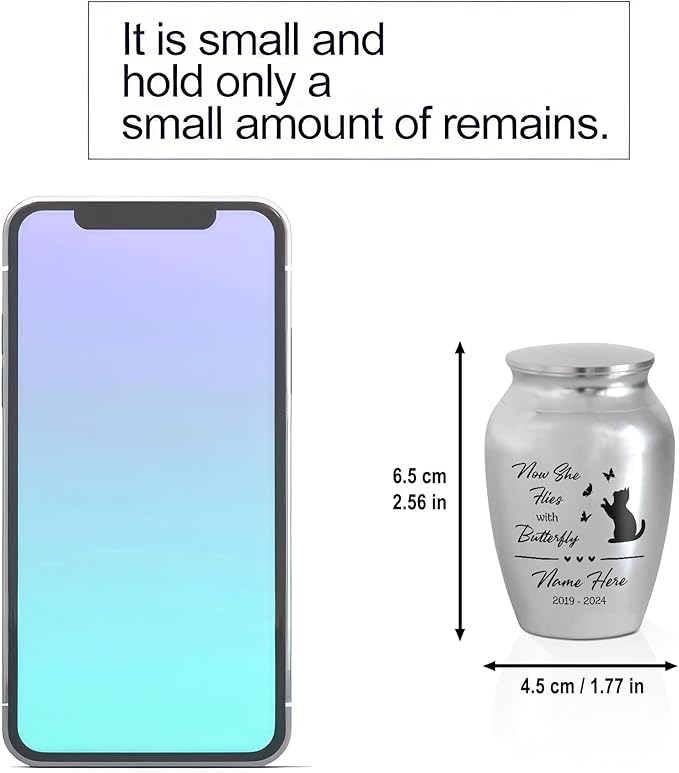 Artsy Woodsy Personalized Pet Memorial Mini Urns - Stainless Steel Decorative Keepsake Urns for Ashes, 2.56 inch, Gifts for Cat Lovers in Loving Memory