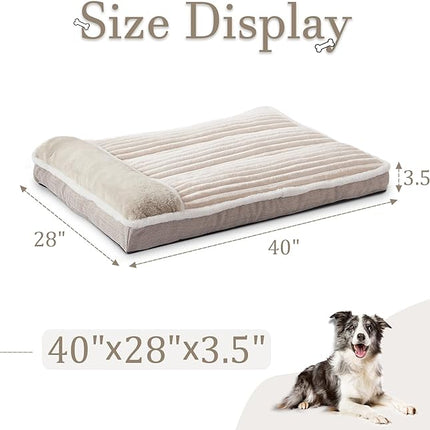 Dog Bed for Large Dogs, Dog Mattress with Pillow for Crate Kennel, Sofa pet Bed, Super Soft pet Bed for Medium, Jumbo, Small Dogs Breeds (Beige, X-Large:(40"x28"x3.5")