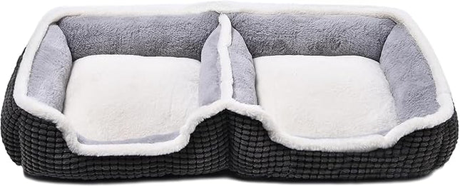 Dog Beds for Two Small Dogs, Double Cat Beds for Indoor Cats, Super Soft Washable Cat Bed with Anti-Slip & Water-Resistant Bottom, Luxury Durable Kitten Bed Puppy Bed, Rectangle Grey Animal Pet Beds