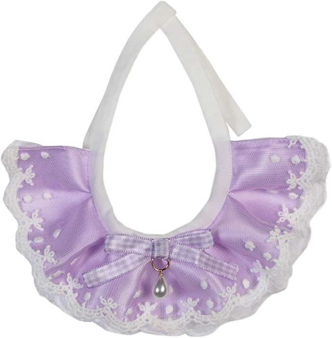 2PCS Dog Cat Collar Water Drop Pearl Bow Lace Pet Bib Cute Scarfs Necklace Neck Strap for Pet Costume Supplies Purple XS