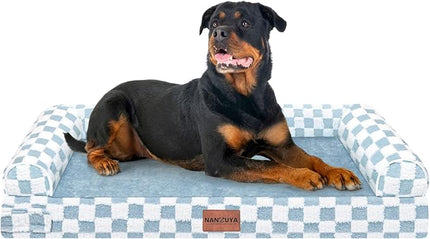 Large Dog Bed Orthopedic Washable: Beds Bolster XXL Bed Big XLarge Dogs Egg Crate Foam Sofa Couch Waterproof Removable Cover - Blue Grid