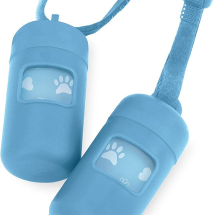 Best Pet Supplies Dog Poop Bag Holder Leash Attachment with 30 Bags Reusable Dispenser for Travel, Walking, Park, and Outdoor Use, Durable with Clip-On - Baby Blue, Pack of 2