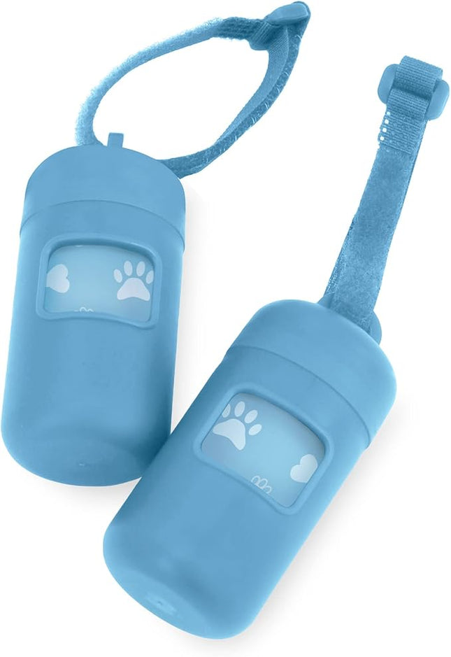 Best Pet Supplies Dog Poop Bag Holder Leash Attachment with 30 Bags Reusable Dispenser for Travel, Walking, Park, and Outdoor Use, Durable with Clip-On - Baby Blue, Pack of 2
