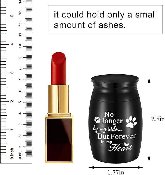 XIUDA 2.8 inches Mini Pet Memorial Small Urns for Dog and Cat Ashes, Stainless Steel Cremation Urn, Pet Paw Print Keepsake Urn for Ashes - No Longer by My Side Forever in My Heart