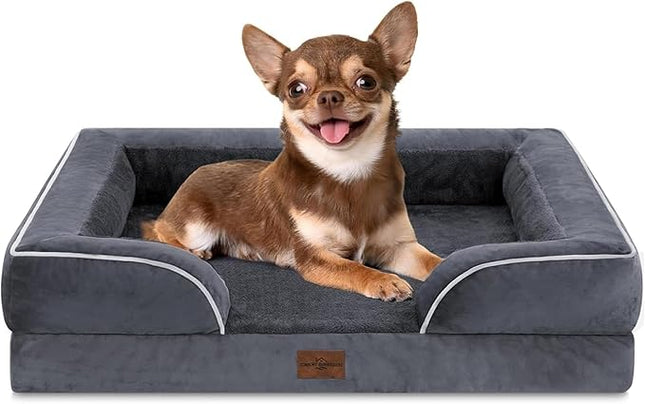 Comfort Expression Orthopedic Dog Bed for Small Dogs 24x16 Inch, Waterproof Supportive Egg Crate Foam Small Pet Bed with Removable Bolsters, Dog Couch with Washable Cover & Non-Slip Bottom, Dark Grey