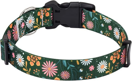 Dog Collar with Bohemia Floral Tribal Geometric Patterns - Soft Ethnic Style Collar Adjustable for Small Medium Large Dogs(Dark Green Flower,XS)