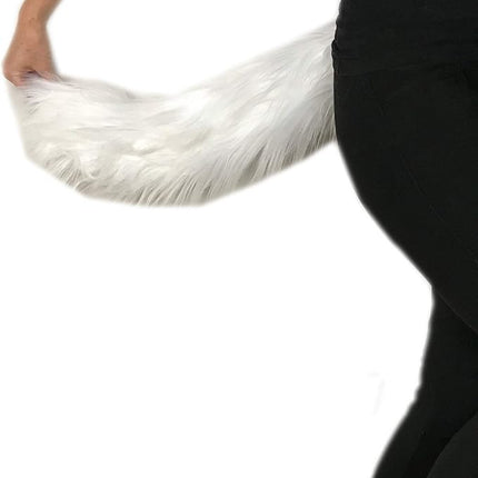 Bianna Creations Long Faux Fur Animal Luxury Tail, Cosplay Fursuit Fursona,Costume Dress Up Pet Play Furry Accessory (20", White)