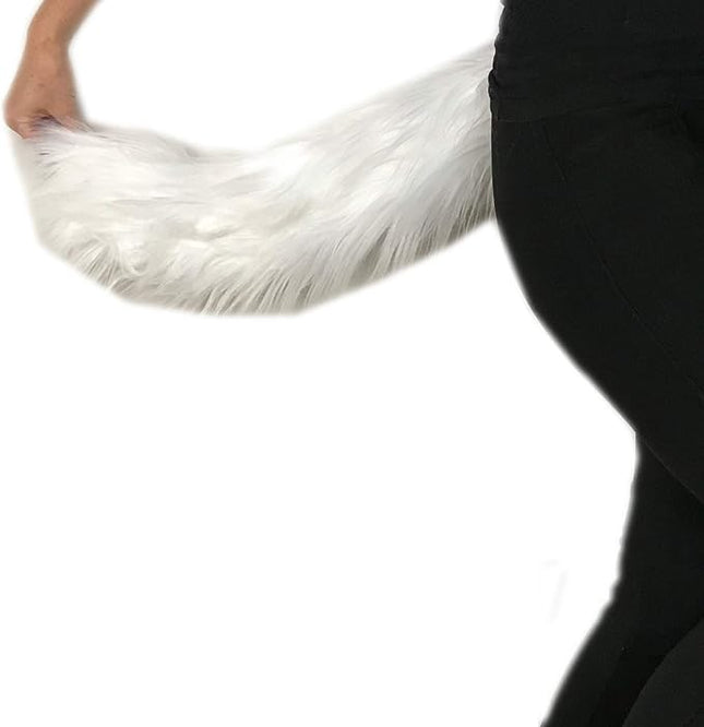 Bianna Creations Long Faux Fur Animal Luxury Tail, Cosplay Fursuit Fursona,Costume Dress Up Pet Play Furry Accessory (20", White)