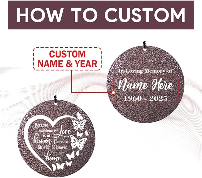 45inch Personalized Wind Chimes, Metal Memorial Wind Chimes, Heart Butterfly Wind Chime for Loss of Loved Dad/Mom, Sympathy Memorial Gifts Wind Chime Deep Tone Outdoor Decorations