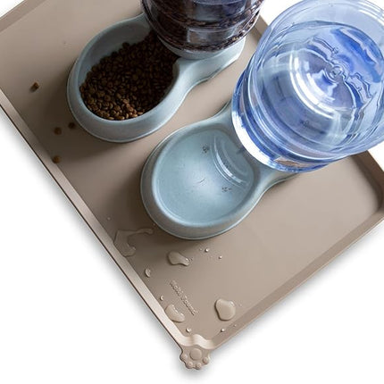 Hoki Found Large Silicone Pet Food Mats - Non Slip Dog & Cat Bowl Mats - Waterproof Tan