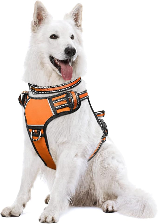 WINSEE Dog Harness No Pull, Pet Harnesses with Dog Collar, Adjustable Reflective Oxford Outdoor Vest, Front/Back Leash Clips for Small, Medium, Large, Extra Large Dogs, Easy Control Handle for Walking