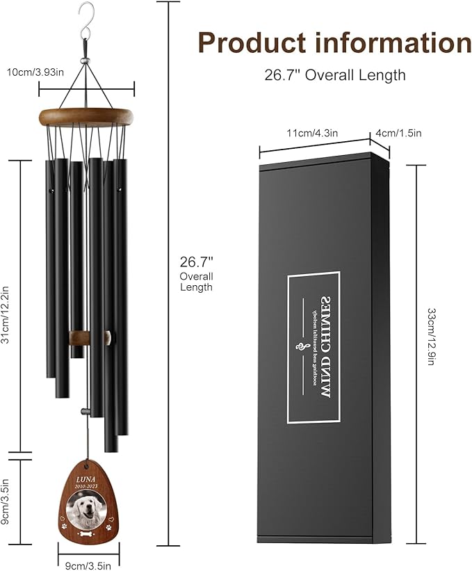 Dog Memorial Gifts for Loss of Dog - Personalized Pet Memorial Wind Chimes Pet Loss Sympathy Gift Wind Chimes for Outdoor Remembrance Gift by Bemaystar (Black