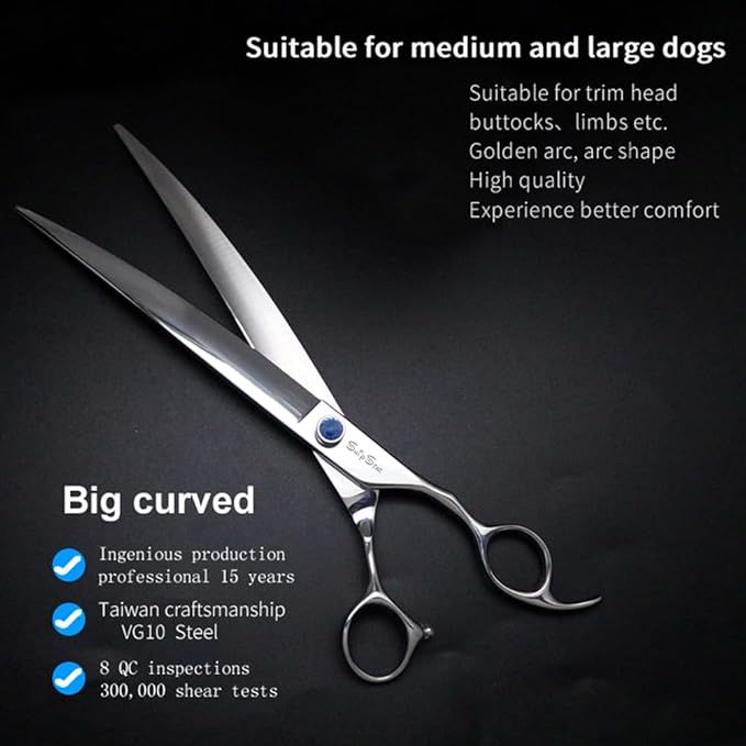 7in Curved Dog Scissors for Grooming, VG10 Steel Sharp Dog Grooming Scissors, 25 Degree Bend, with CNC Screw & Round Blunt Tip, Professional Pet Grooming Shears for Dogs Cats Groomer or Home Use