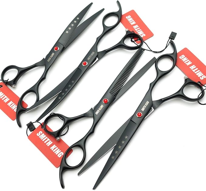 7.0in Professional Pet Grooming Scissors set,Straight & Thinning & Curved scissors 4pcs set for Dog grooming (Matt Black)