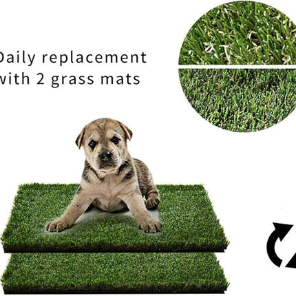 HQ4us Dog Grass Pad with Tray Small 23" x 16" Dog Litter Box Toilet for Puppy (No Grate) with 2×Artificial Grass for Dogs with Hemmed Edge, Pee Pads for Dogs, Realistic, Less Stink, Potty for Balcony