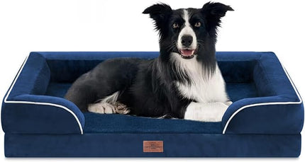 Comfort Expression Orthopedic Dog Bed for Large Dogs 36x27 Inch, Waterproof Supportive Egg Crate Foam Large Pet Bed with Removable Bolsters, Dog Couch with Washable Cover & Non-Slip Bottom, Navy Blue