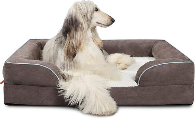 Laifug Large Orthopedic Premium Memory Foam Dog Bed, Dog Sofa with Washable and Removable Suede Cover, Waterproof Liner and Non-Slip Bottom Grey, Large(40''x32''x9'')