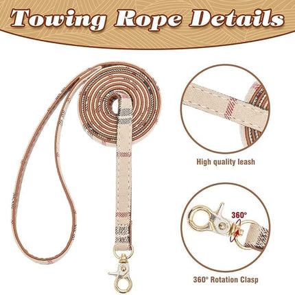 EXPAWLORER Dog Collar and Leash Set - Classic Plaid Dog Bow Tie and Dog Bandana Collar, Dog Leash Tangle Free, Adjustable Collars for Small Medium Large Dogs Cats, Holiday Ideal Gift