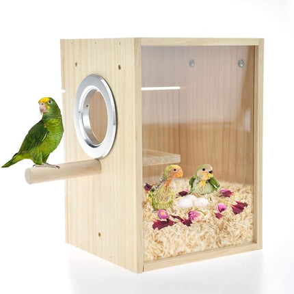 Bird Nest Box Parakeet Breeding Nest Box Bird Nest House Wooden Acrylic Transparent Breeding Box for Finch Lovebirds Cockatiel Budgie Conure Parrot