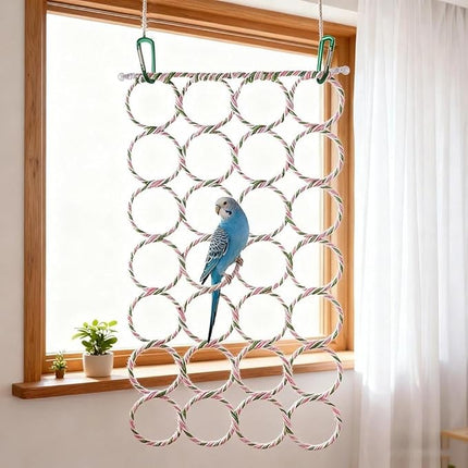 Bird Rat Climbing Rope Net Bird Swing, Parrot Cage Toys,Small Animal Activity Toy for Gerbil,Swing Hanging Play with Mirror for Macaw African Greys Parakeet Cockatoo Lovebirds (Bird Perch)