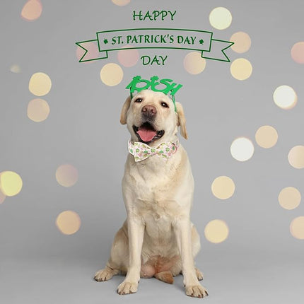 ARING PET St Patrick's Dog Collar with Bow, Cute Pink Shamrock Clovers Pets Detachable Bow Tie Collars for Puppy Small Medium Large Girl Boy Dogs-S