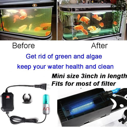 3W Aquarium Clean Light Fish Tank Algae Clean Light Green Water Clean Fish Tank Water Clean Lamp for Sump Pond Filter Tank