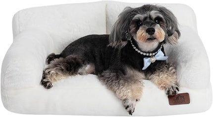 Hollypet Fluffy Plush Pet Cat Couch Soft Calming Pet Sofa Beds for Medium Small Cats and Dogs, White