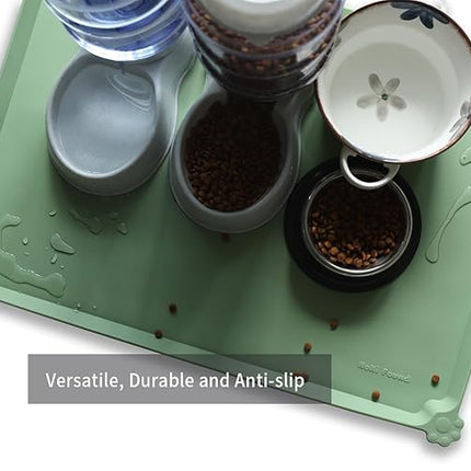 Hoki Found X-Large Silicone Pet Feeding Mats - Non Slip Dog Cat Bowl Mats - Waterproof for Carpet - Jade