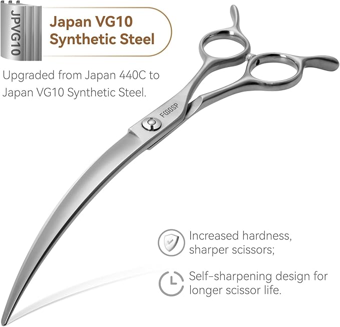 Professional 45°Curved Grooming Scissors for Dogs 6.5 in Big Arc Curved Shears for Professional Groomer Japan VG10 High-carbon Steel Right Hand Matte