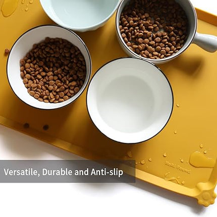 Hoki Found L Silicone Non Slip Pet Feeding Mats - Waterproof Dog Cat Food and Water Mats for Carpet - Honey