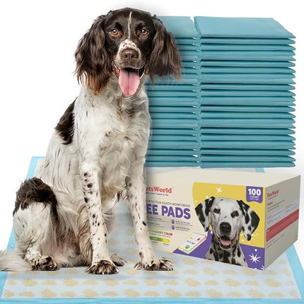 PETSWORLD Giant Dog Potty Pads, Odor-Eliminating, 36" x 36", Ultra Absorbent 5-Layer Leak-Proof Training Pads for Dogs & Cats (36x36 Health Indicating, 100 Count)