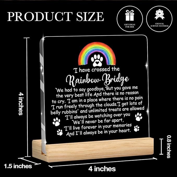Pet Memorial Gifts,Rainbow Bridge Dog Memorial Gifts， Sympathy Gift for Loss of Dog Cat, Pet Memorial Acrylic Rainbow Bridge Decorations Condolences Gifts for Pet Loss Remembrance Keepsake A01