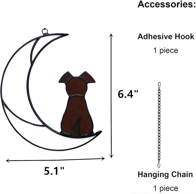 Stained Glass Window Hangings Pet Dog Memorial Gifts for Dog Lovers, A Brown Dog Decor on Moon Suncatchers, Loss of Dog Sympathy Gift, Dog Remembrance Gifts in Memory of Dog(Brown)
