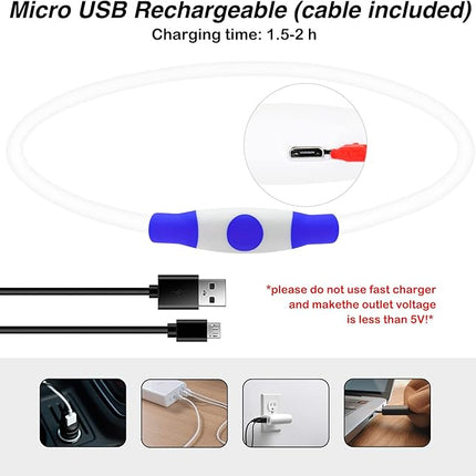 Light Up Dog Collar, Dlitk Rechargeable Cuttable LED Dog Collars, Pet Safety Light at Night Walking for Small Medium Large Dogs, Do Not Use Fast Charging (Blue)