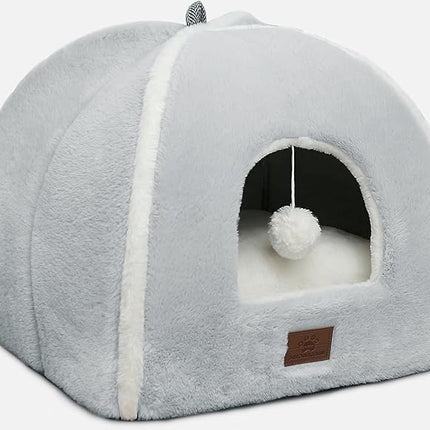 Large Cat Bed for Indoor Cats - Cat House Cats Tent with Removable Washable Cushioned Pillow, Soft and Self Kitten beds,Pet Bed, Grey,17.5inches