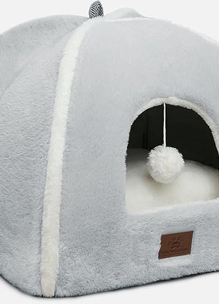 Cat Bed for Indoor Cats - Cat House Cats Tent with Removable Washable Cushioned Pillow, Soft and Self Kitten beds,Pet Bed, Grey,15inches
