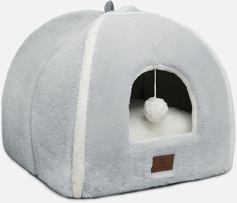 Cat Bed for Indoor Cats - Cat House Cats Tent with Removable Washable Cushioned Pillow, Soft and Self Kitten beds,Pet Bed, Grey,15inches