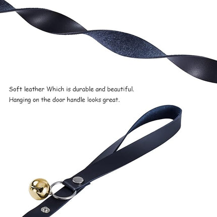 Leather Dog Doorbells for Door Knob/Potty Training/Go Outside, Length Adjustment Copper Dog Bell, Housetraining Hanging Bell, Black Leather Golden Bells.