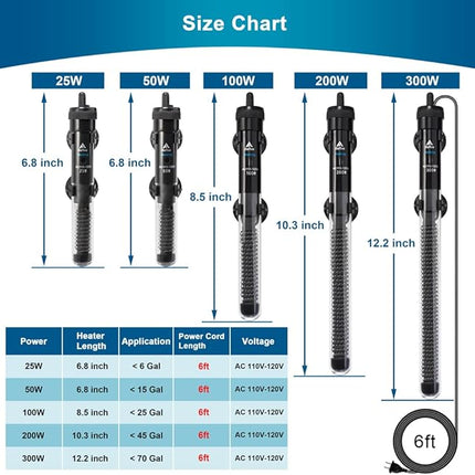 Aquarium Heater Adjustable 25W Submersible Fish Tank Heater with Electronic Chip Thermostat Suitable for Marine Saltwater and Freshwater