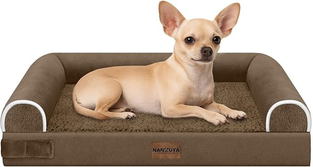 Large Dog Bed Orthopedic Washable: Beds Bolster Small Sized Dogs Bed Egg Crate Foam Couch Sofa Waterproof with Removable Cover - Dark Coffee